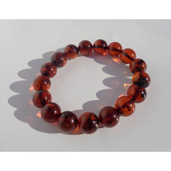 BALTIC AMBER Bracelet 100% NATURAL 11mm Round Amber Beads Real Cognac Amber 12gr - Picture 4 of 9